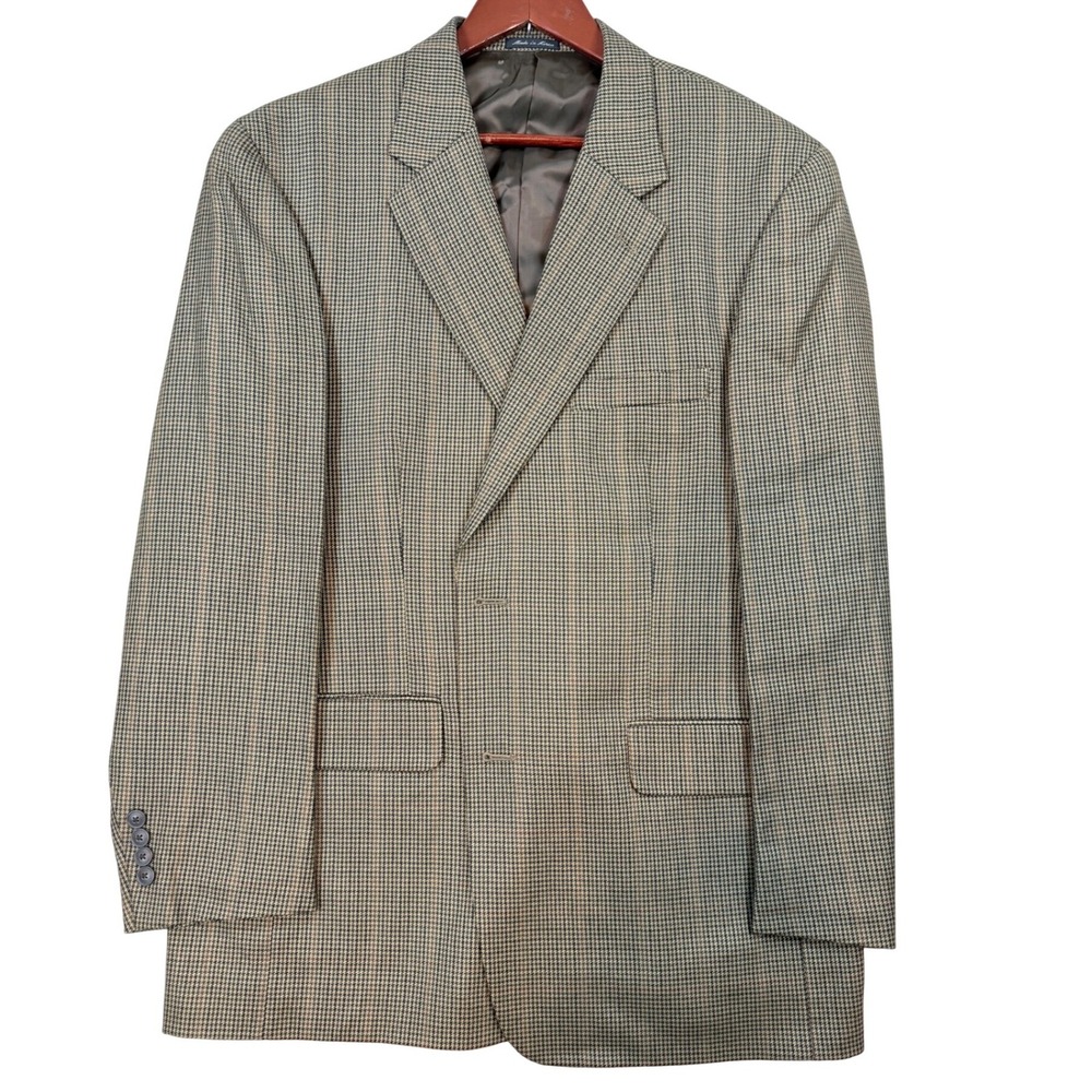 Club Room Mens Wool Cashmere Houndstooth Blazer Sport Coat 44R Brown TH61814